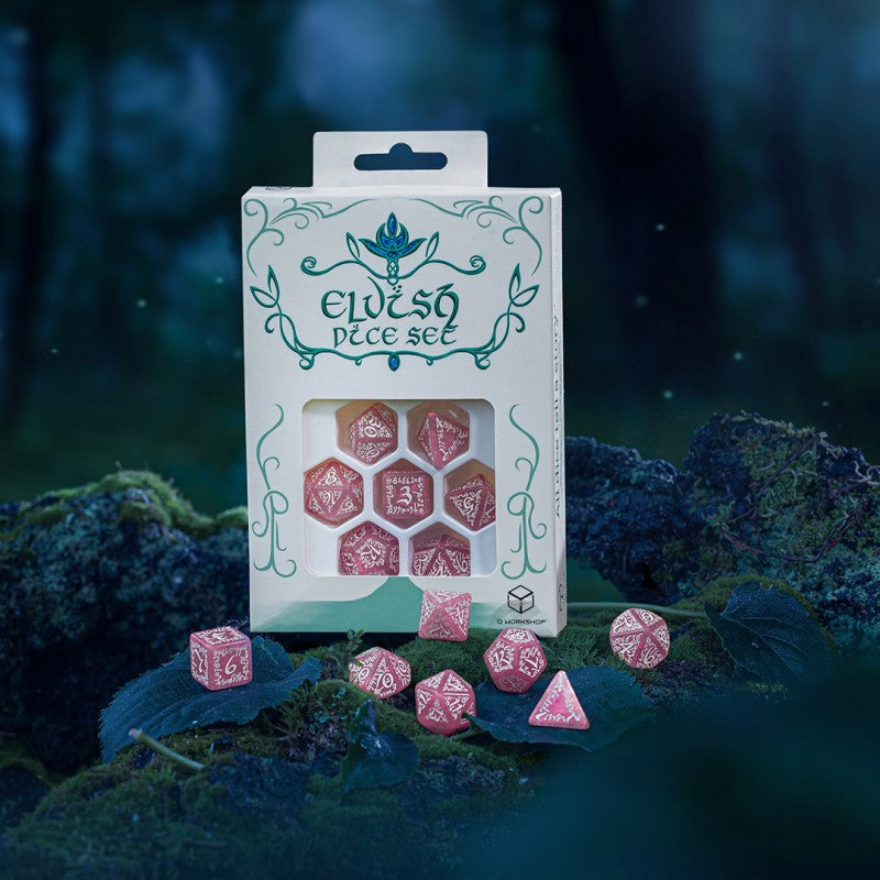 Elvish Shimmering pink & White Dice Set