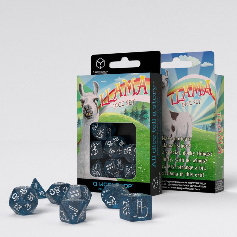 Llama Dice Set: Shimmering - Glittering Dark Blue & White