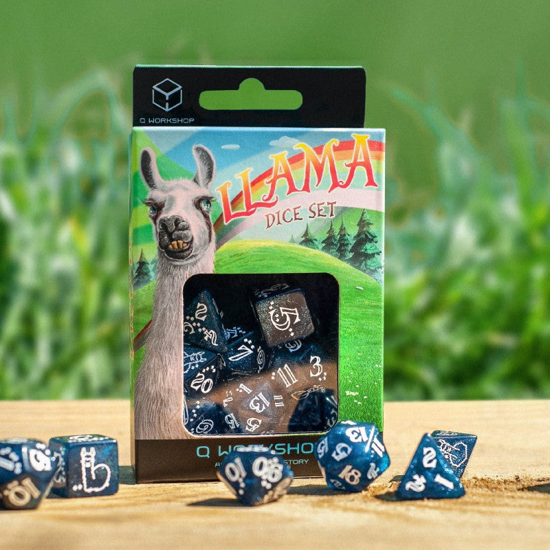 Llama Dice Set: Shimmering - Glittering Dark Blue & White
