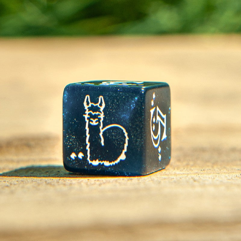 Llama Dice Set: Shimmering - Glittering Dark Blue & White